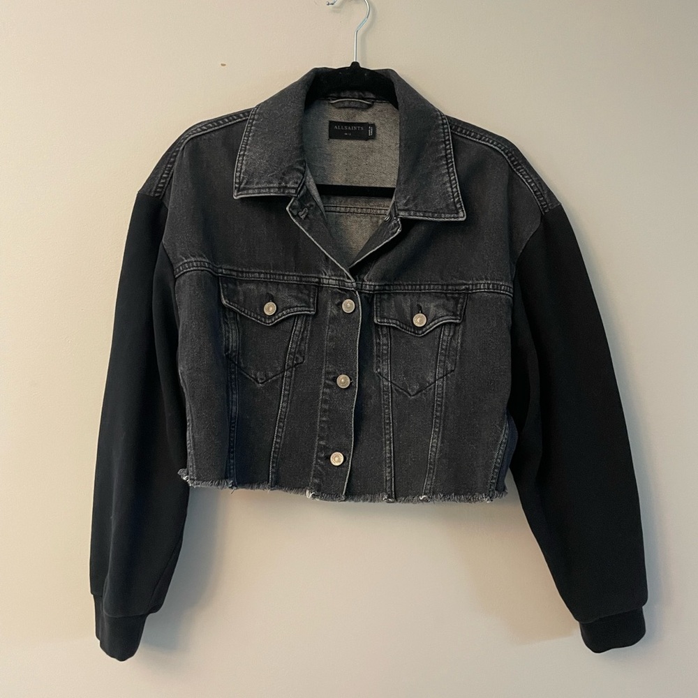 All Saints Black and Gray Denim Jacket